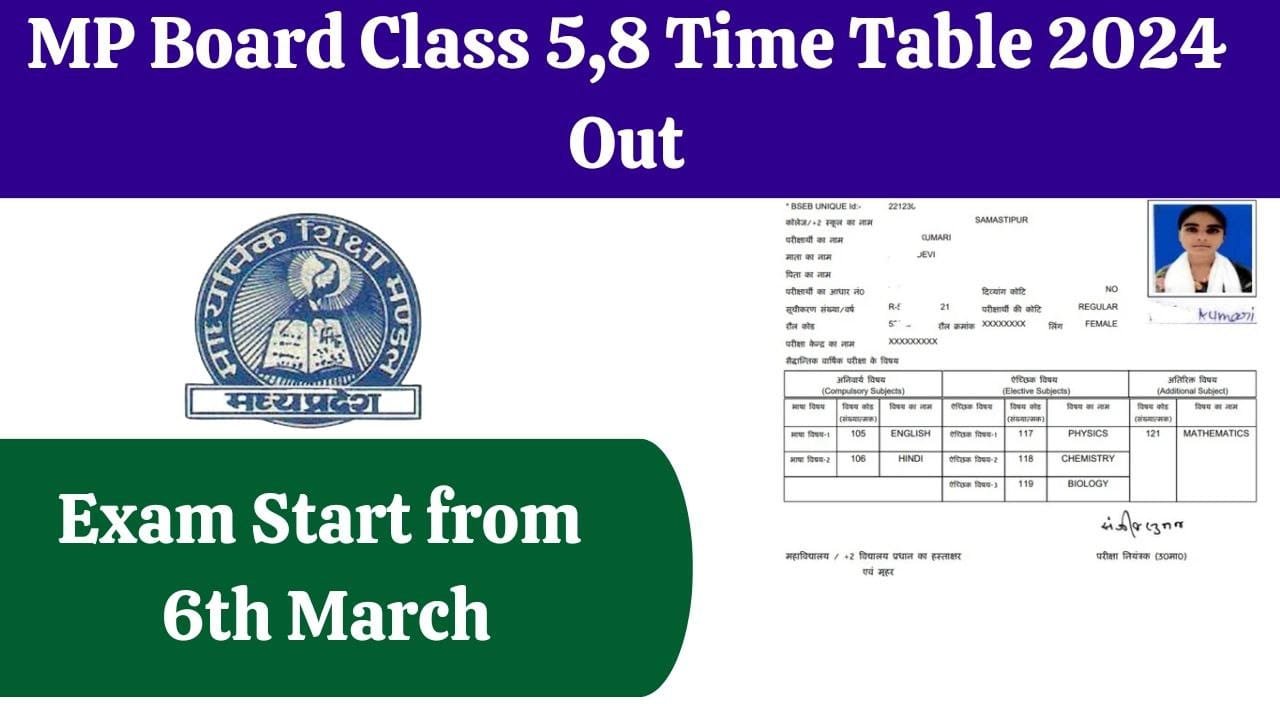 MP Board Class 5, 8 Time Table 2024 Out