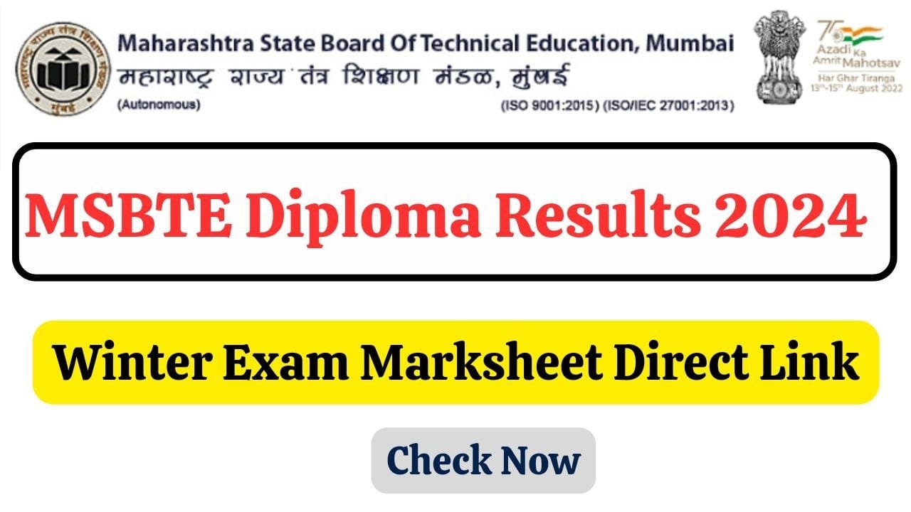 MSBTE Diploma Results 2024, Winter Exam Marksheet Direct