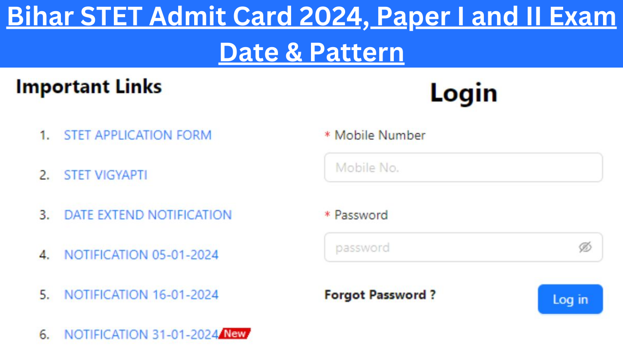 Bihar STET Admit Card 2024, Paper I and II Exam Date & Pattern