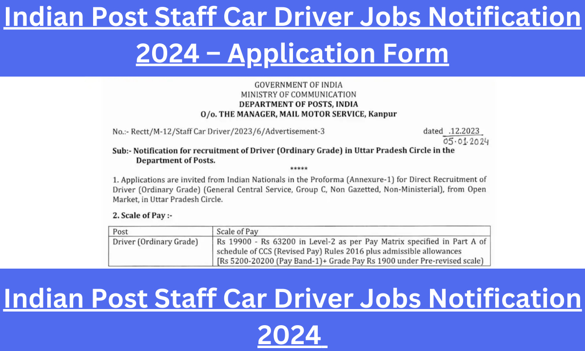 Indian Post Staff Car Driver Jobs Notification 2024