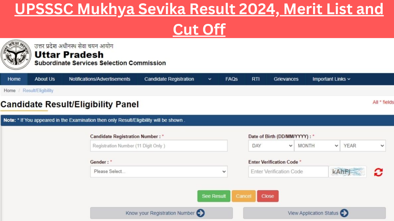 UPSSSC Mukhya Sevika Result 2024
