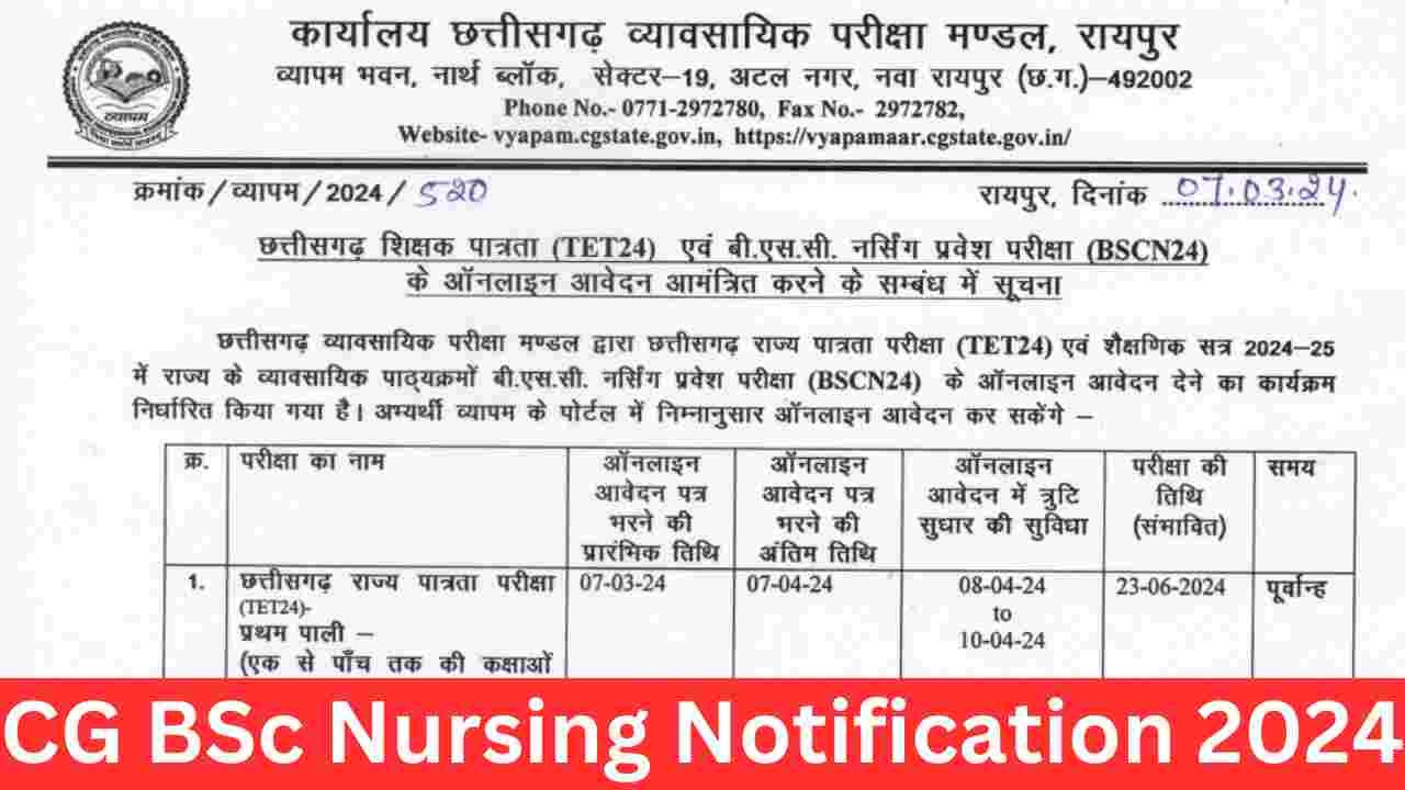 CG BSc Nursing Notification 2024