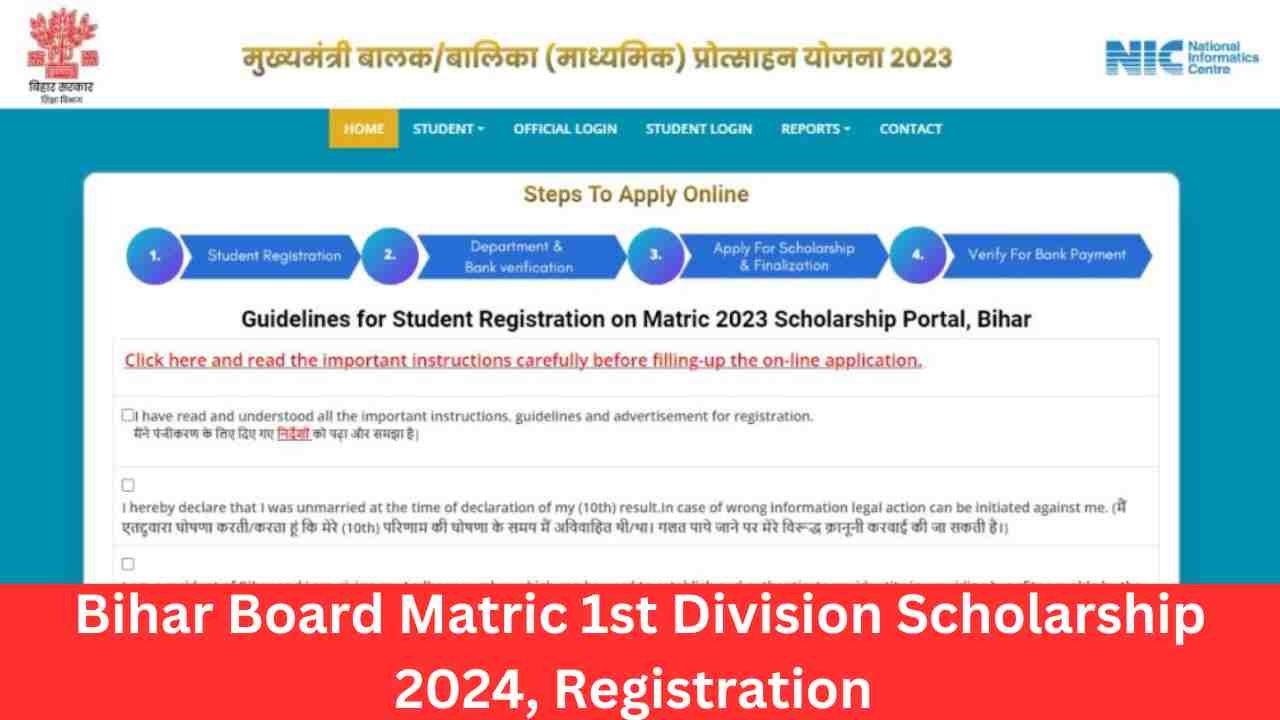 Bihar Board Matric 1st Division Scholarship 2024,